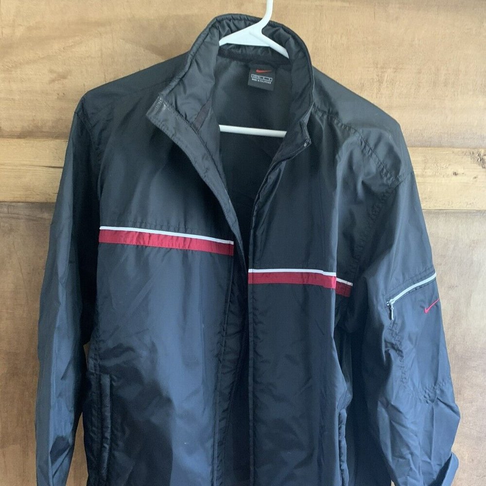 Nike Windbreaker Track Jacket Size Large Black with Red and White Stripes